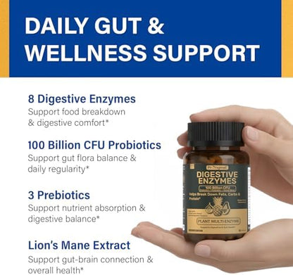 12 PPM Molecular Hydrogen Tablets & Digestive Enzymes with Probiotics and Prebiotics | Daily Wellness & Digestive Routine | 2 Items
