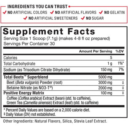 Force Factor Total Beets Energy Drink Mix, Superfood Beet Root Powder with Nitrates