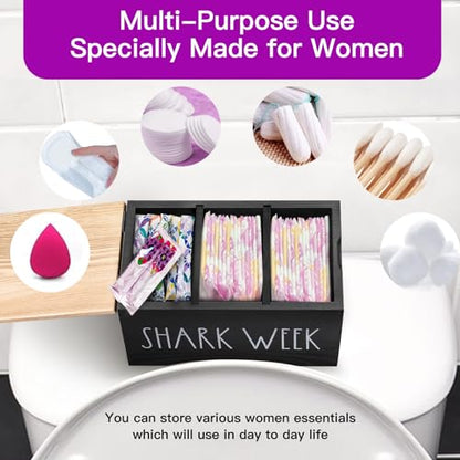 MISTOD Tampons Holder for Bathroom, Pad and Tampon Organizer with Tray Lid, Wooden Feminine