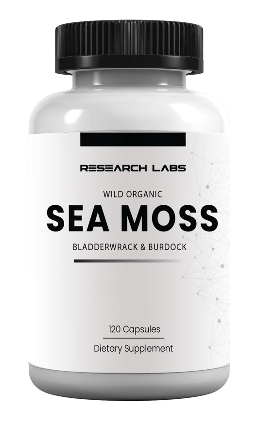 Research Labs 2 Fer 1 Ad Organic Irish Sea Moss Capsules 240 Total Pills, Raw Wildcrafted Seamoss Enhanced w/Bladderwrack & Burdock Root Antioxidant Powerhouse. Thyroid Support