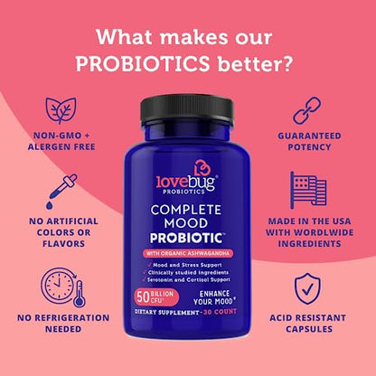Lovebug Complete Mood Probiotic | 10 Clinically Studied Probiotic Strains & Patented