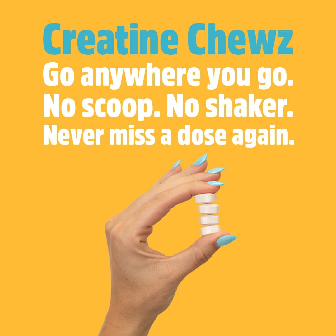 PVL Creatine Chewz – Sugar-Free Chewable Creatine Supplement for On-The-Go Use – 5g Creatine Monohydrate Per Day – Pre Workout & Muscle Recovery Support – 80 Tablets – Mixed Berry