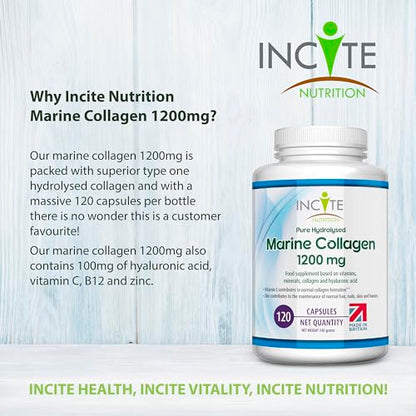 Marine Collagen 1200mg | 120 High Strength Collagen Capsules Hyaluronic Acid Supplements for Women & Men