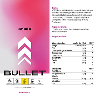 ahead BULLET | C8 MCT Powder with Collagen Powder - Vanilla - 300g - Perfect for Bulletproof Coffee