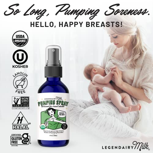 Legendairy Milk Pumping Spray 4 oz., Helps Sore Nipples & Clogged Ducts, Organic