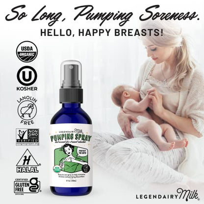 Legendairy Milk Pumping Spray 4 oz., Helps Sore Nipples & Clogged Ducts, Organic