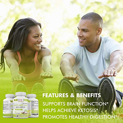 Slim Heat Keto MCT Oil Capsules with C8 & C10 - Fast Acting Ketosis Brain & Body Fuel