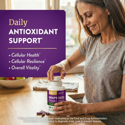 Grape Seed Extract Capsules, 8 Month Supply, 50:1 Concentrated Grape Seeds | 95% Proanthocyanidins for Antioxidant Support, Grapeseed Extract Supplement, Vegan, Gluten-Free and Non-GMO, 250 Capsules