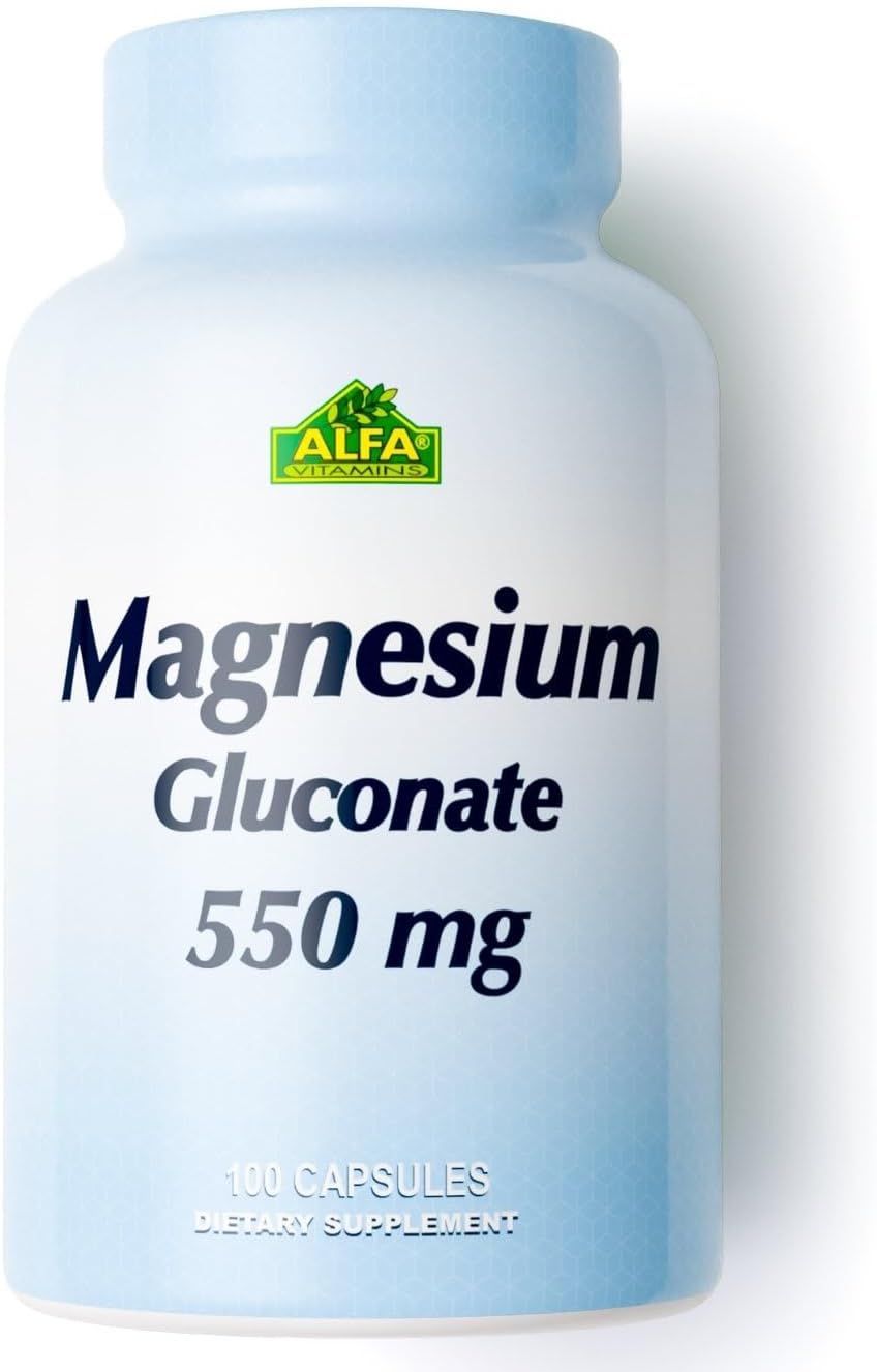 ALFA VITAMINS Magnesium Gluconate 550mg, Dietary Supplement, Supports Muscle & Nerve Function, Bone Health & Bedtime Support, Easy Absorption, Essential Vitamins for Wellness, 100 Tablets
