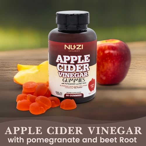 NUZI Apple Cider Vinegar Gummies with Pomegranate & Beetroot | 500 mg | Certified Halal