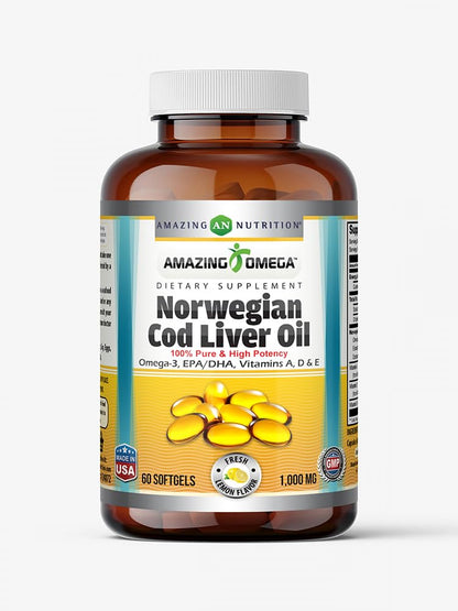 Amazing Omega Norwegian Cod Liver Oil 1000 Mg 250 Softgels | Lemon Flavor