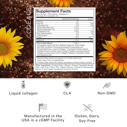 Codeage Liquid Collagen Supplement Chocolate Flavor, Beauty Trim & Glow Liposomal