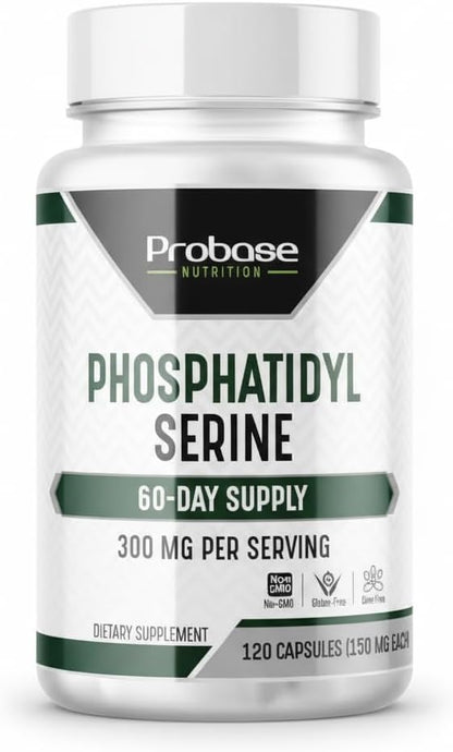 Probase Nutrition Phosphatidylserine 300mg Supplement Brain Health and Memory Support Non-GMO Gluten Free 120 Capsules Phosphatidyl Serine Complex