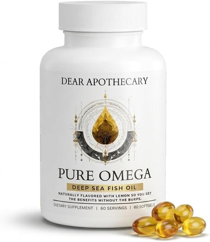 Pure Omega 3 Fish Oil 1200mg - EPA 432mg DHA 288mg - Heart, Brain & Joint Support - Lemon Flavored, Non-GMO, Gluten Free - 60 Softgels