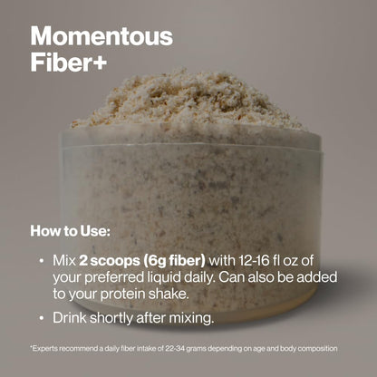 Momentous Fiber+ - Daily Multi-Source Fiber Psyllium Husk Powder - Soluble & Insoluble Prebiotic Blend to Support Nutrient Absorption - NSF Certified for Sport - 30 Servings - Unflavored