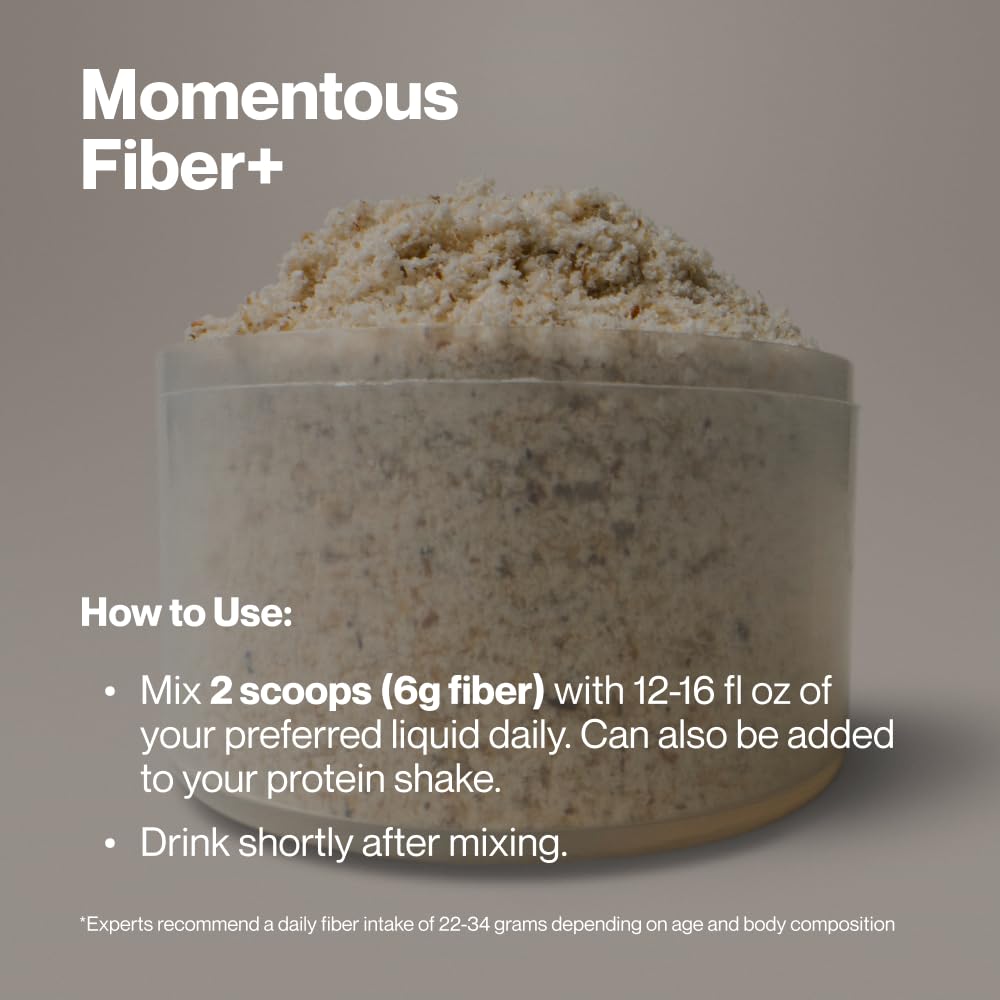 Momentous Fiber+ - Daily Multi-Source Fiber Psyllium Husk Powder - Soluble & Insoluble Prebiotic Blend to Support Nutrient Absorption - NSF Certified for Sport - 30 Servings - Unflavored