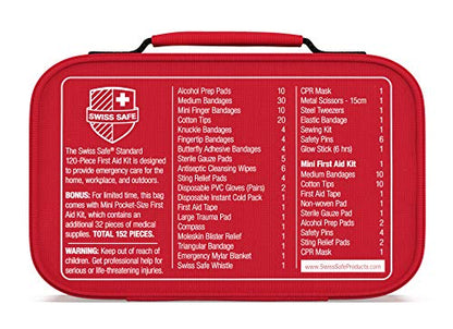 Swiss Safe 2-in-1 First Aid Kit (120 Piece) + Bonus 32-Piece Mini Kit