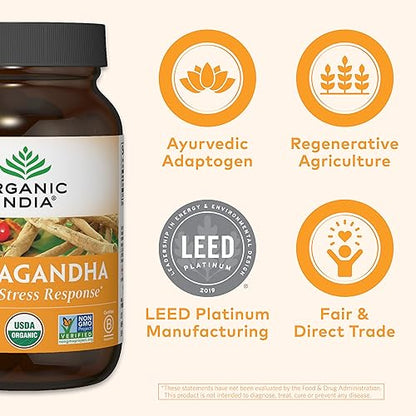 ORGANIC INDIA Ashwagandha Herbal Supplement - Vegan, Gluten-Free, Kosher