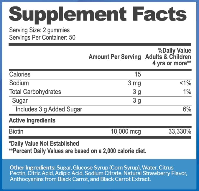 Biotin 10,000mcg Gummies for Hair Growth, Skin & Nails (100 Count) | 2x Maximum Strength Biotin Vitamins for Women & Men - Gluten-Free, Vegan, Great Tasting Strawberry Flavor
