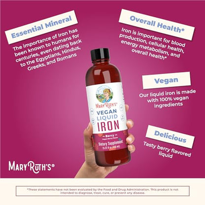 MaryRuth Organics Liquid Iron Supplement for Women Men & Kids, Iron for Healthy Blood