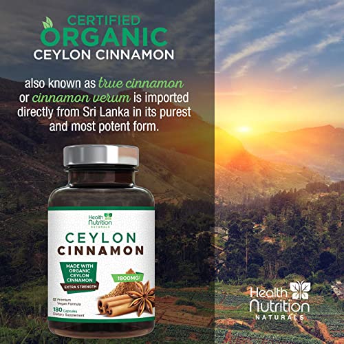 Pure Ceylon Cinnamon Capsules - Certified Organic Cinnamon Pills, Non-GMO, Dairy & Gluten