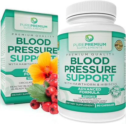 PurePremium Blood Pressure Support Supplement with Hawthorn, Hibiscus & Garlic Extract
