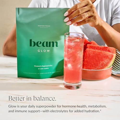 BEAM Glow, Hormone Balance for Women, Thyroid Support for Women, Natural Hormone Support Powder with Selenium and Bromelain, PMS Relief, Energy, Hair Skin & Nails, Vegan, No Sugar, 15 Servings