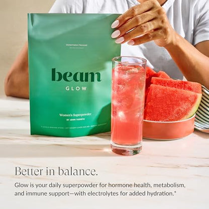 BEAM Glow, Hormone Balance for Women, Thyroid Support for Women, Natural Hormone Support Powder with Selenium and Bromelain, PMS Relief, Energy, Hair Skin & Nails, Vegan, No Sugar, 15 Servings