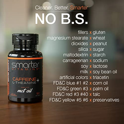 200mg Caffeine Pills - MCT Oil from 100% Coconuts + 100mg L-Theanine, Advanced Energy