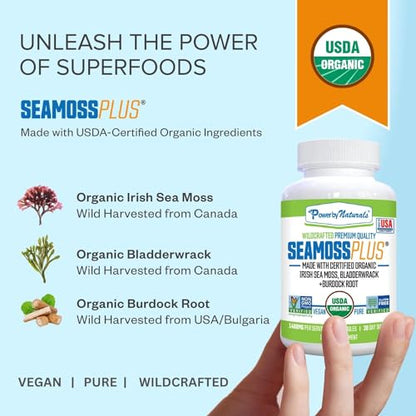 Power By Naturals Sea Moss Plus - USDA Certified Organic Wildcrafted Irish
