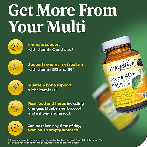 MegaFood Men's 40+ One Daily Multivitamin for Men With Vitamin B, Vitamin D3, Selenium