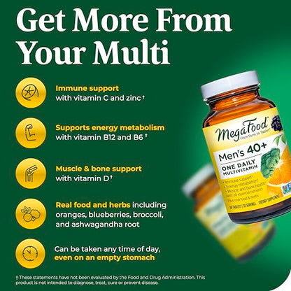 MegaFood Men's 40+ One Daily Multivitamin for Men With Vitamin B, Vitamin D3, Selenium