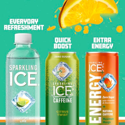 Sparkling Ice, Lemon Lime Sparkling Water, Zero Sugar Flavored Water, with Vitamins