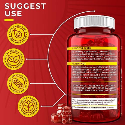 Keto ACV Gummies 1500 mg - Low Sugar Green Apple Flavor - Vegan ACV Keto Gummies