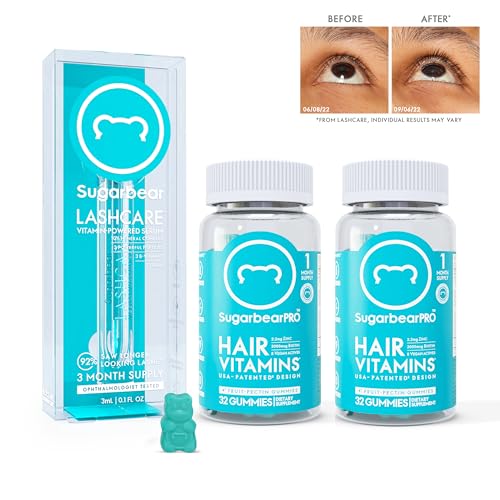 SugarbearPro Hair Vegan Vitamin Gummies for Luscious Hair with Biotin, Vitamin E, B12