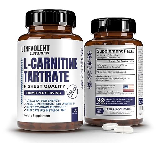 Premium L-Carnitine Tartrate Supplement - 1500mg - Utilize Fat for Energy with Tartrate