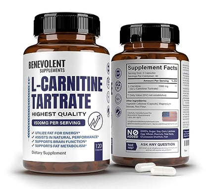 Premium L-Carnitine Tartrate Supplement - 1500mg - Utilize Fat for Energy with Tartrate