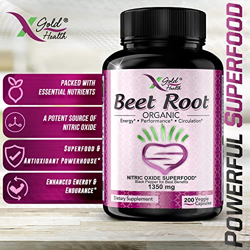 Organic Beet Root Powder 1350mg 200 Veggie caps Superfood Nitric Oxide Strongest