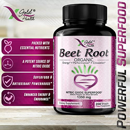 Organic Beet Root Powder 1350mg 200 Veggie caps Superfood Nitric Oxide Strongest