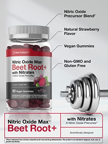 Nitric Oxide Beet Root Gummies | 60 Count | with Nitrates | Natural Strawberry Flavor