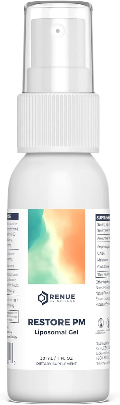 Renue By Science Restore PM | Liposomal Melatonin GABA Supplement Spray | 30ml Spray with Melatonin Glutathione & GABA 10mg - Sleep Aid Melatonin | Non-GMO | Made in The USA & Third Party Tested