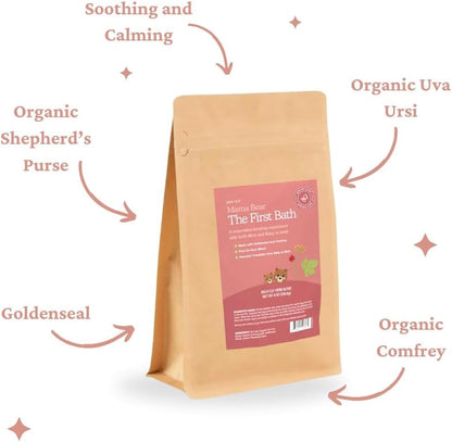SPRIGS Mama Bear The First Bath, 8 Oz | Natural Herbal Postpartum Recovery Soak | Reusable Bathtub Bag with Sea Salt & Soothing Herbs like Uva Ursi & Goldenseal | For Postnatal Bathing & Perineal Care