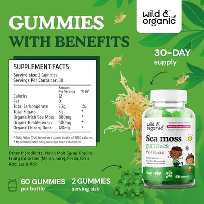 Wild & Organic Sea Moss Gummies for Kids - Vitamins & Iodine Rich Sea Moss Gummy