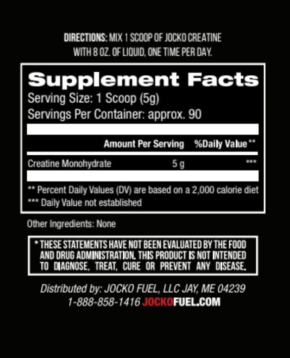Jocko Fuel Creatine Monohydrate, Pure Micronized Powder for Men & Women, Supports Muscle Growth, Strength, Recovery & Cognition, Unflavored, 450 Grams, 90 Servings