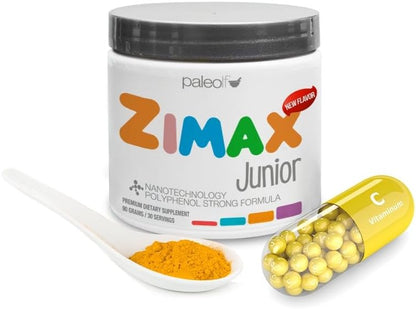 ZIMAX Junior Super ANTIOXIDANT for Children and Adolescents Between 4 and 16 Years - 100% Natural with Vitamin c, Magnesium, and Vitamin d3 - High Absorption Curcumin, Ginger + Minerals