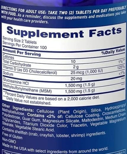 Osteo Bi-Flex Triple Strength Glucosamine 1500 mg, MSM 1500 mg with Vitamin D3 1000 UI Tablets, 200 Count (Pack of 1)