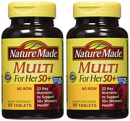 Nature Made Multi For Her 50+ Vitamin & Mineral Tabs, 90 ct (Pack of 2) Packaging May