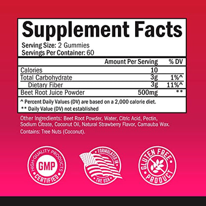 Sugar Free Beet Root Gummies - Nitric Oxide Beet Chews Infused with Coconut Oil