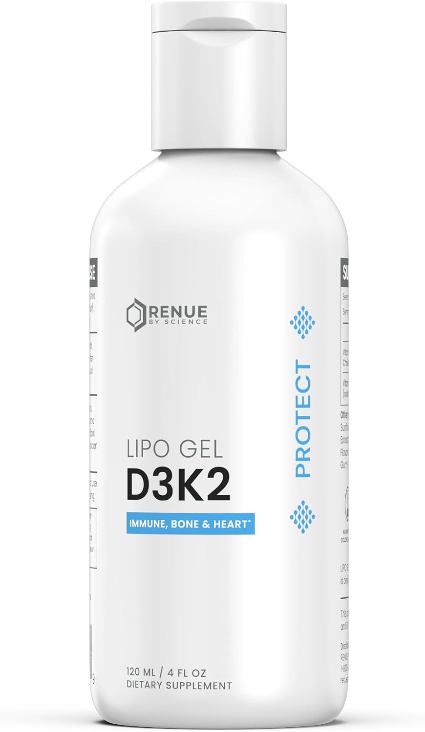 Renue By Science Vitamin D3 K2 Gel | High Strength Liposomal D3 K2 Supplement | 120ml Vitamin D K2 Gel - 2500IU Vitamin D3 & 200mcg Vitamin K2 per Serving | Non-GMO & Allergen Free | Made in the USA