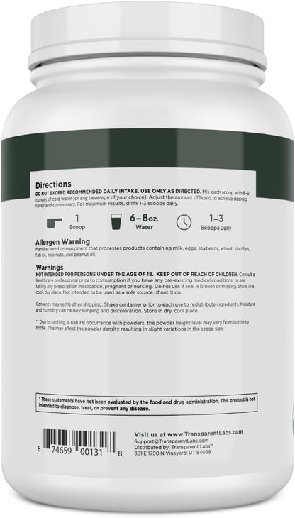 Transparent Labs 100% Pea Protein Powder - 28g Organic Plant Protein per Serving, Clean Pea Isolate Powder, USDA Organic, Vegan, Gluten-Free, Sugar-Free, Non-GMO - 30 Servings, Chocolate